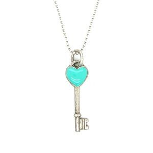 T&Co. 925 Heart Key Teal Pendant With Beaded Chain